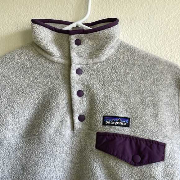 Patagonia Synchilla Snap-T Pullover Fleece Sweater Oatmeal Heather Purple XS - Picture 4 of 8